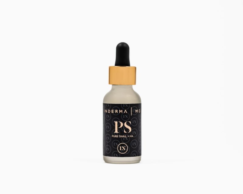 image of Inderma Pure Snail Serum packaging with dropper and frosted bottle