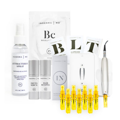 Dermapen Microneedling Device Deals. dermapen microneedling device and accesories arranged into Father's Day package deal