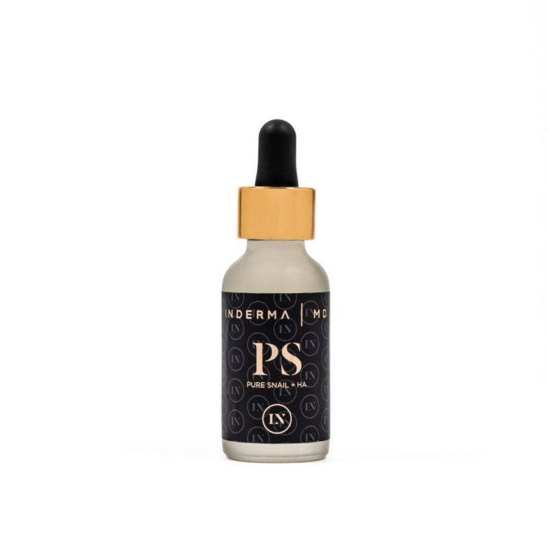 image of Inderma Pure Snail Serum packaging with dropper and frosted bottle