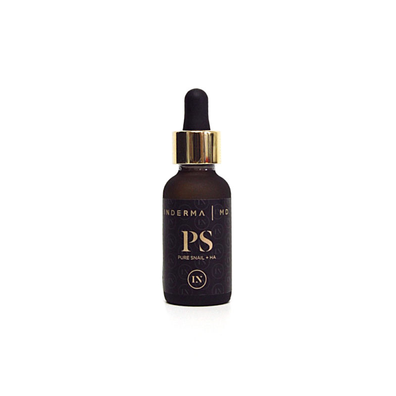 image of Inderma Pure Snail Serum packaging with dropper and frosted bottle