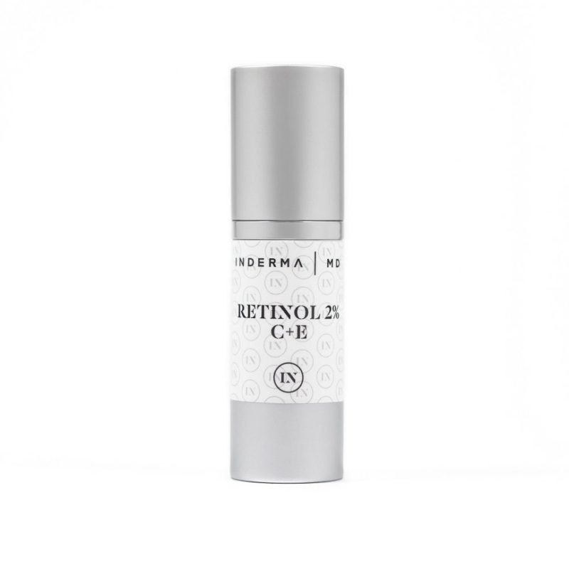 Photograph of a retinol serum bottle, featuring a minimalist design with the product label clearly visible. The container suggests a high-quality, sleek appearance. The serum is specifically formulated with retinol, a skincare ingredient known for its anti-aging properties. The image emphasizes the product's commitment to skin renewal and improvement, with a focus on addressing fine lines, wrinkles, and overall skin texture