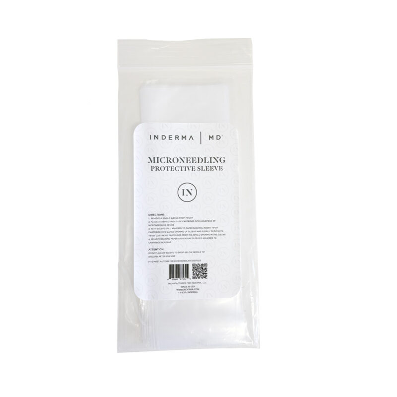 Photograph of microneedling device protective sleeves neatly arranged. The sleeves are transparent and designed to cover the microneedling device tips, ensuring hygiene and safe storage. The image emphasizes the importance of maintaining a sterile environment for the microneedling equipment, with a focus on the protective function provided by the sleeves